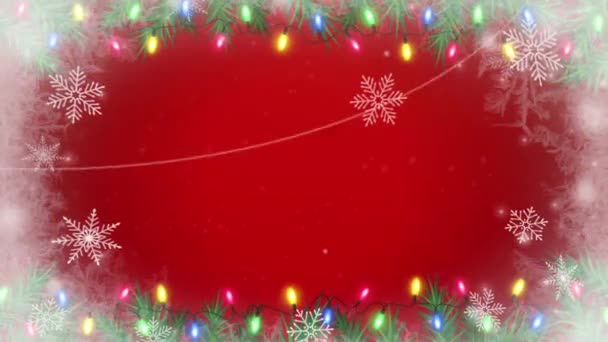 Animación Copos Nieve Blancos Brillo Fondo Rojo — Vídeos de Stock