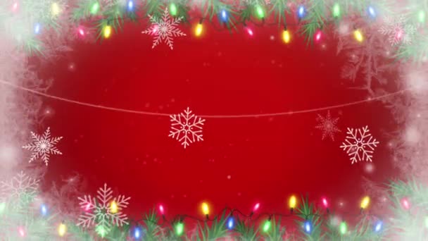 Animación Copos Nieve Blancos Brillo Fondo Rojo — Vídeos de Stock