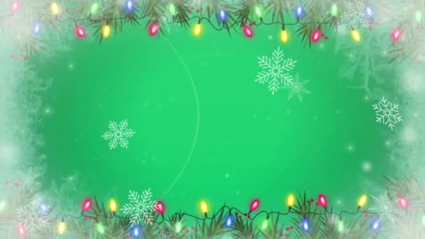 Animation Gyllene Snöflingor Glitter Och Grön Bakgrund — Stockvideo