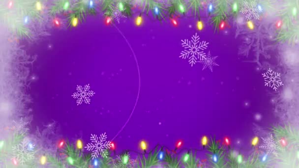 Animación Copos Nieve Dorados Brillo Fondo Púrpura — Vídeos de Stock