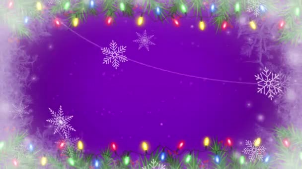Animación Copos Nieve Dorados Brillo Fondo Púrpura — Vídeos de Stock