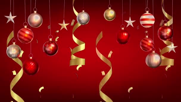 Анімація Золота Стрічка Червоним Тлом Дизайну Різдвяного Або Новорічного Шаблону — стокове відео