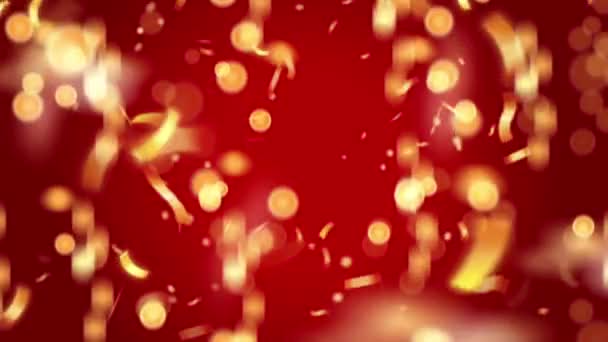 Золотая Лента Анимации Красным Фоном Оформления Рождества Новогоднего Шаблона — стоковое видео