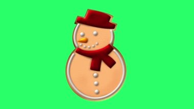 Animasyon kurabiyeleri şeklindeki kardan adam yeşil arka planda Noel ya da yeni yıl şablonu için izole edildi.