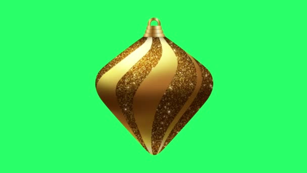 Κινούμενα Σχέδια Χρυσή Μπάλα Απομονώσει Πράσινο Φόντο Για Σχεδιασμό Χριστούγεννα — Αρχείο Βίντεο