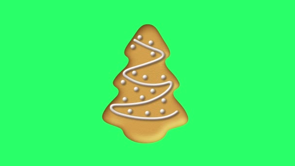 Animatiecookies Kerstboomvormig Isoleren Groene Achtergrond Voor Het Ontwerpen Van Kerst — Stockvideo
