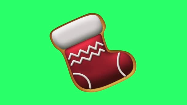 Biscuits Animation Forme Chaussette Rouge Isoler Sur Fond Vert Pour — Video