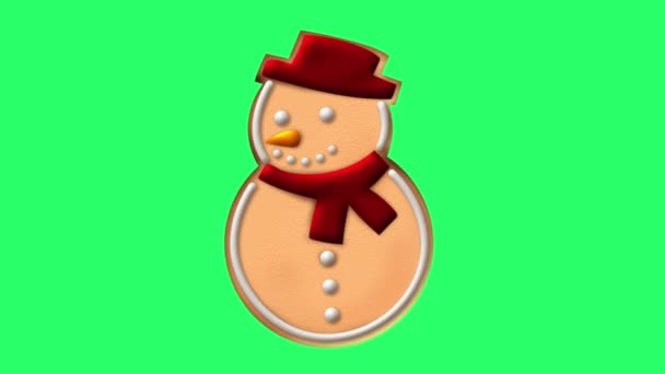 Animációs Cookie Hóember Alakú Izolátum Zöld Háttér Tervezés Karácsonyi Vagy — Stock videók