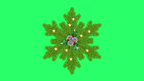 Animacja Zielony Płatek Śniegu Izolat Zielonym Tle Projektowania Boże Narodzenie — Wideo stockowe