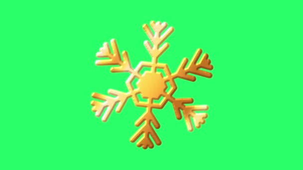 Анімація Золоті Сніжинки Ізольовані Зеленому Фоні — стокове відео