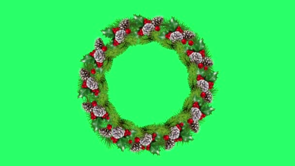 基于绿色背景的动画绿色装饰花环隔离 — 图库视频影像
