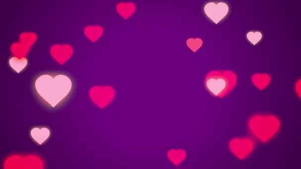 在紫色背景上漂浮的动画红心形状 — 图库视频影像