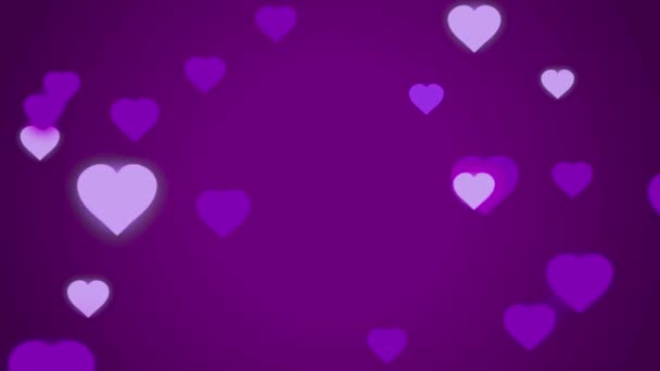 紫色の背景に浮かぶ紫色のハート型のアニメーション — ストック動画