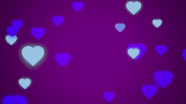 Анімація Синіх Сердець Плаває Фіолетовому Фоні — стокове відео