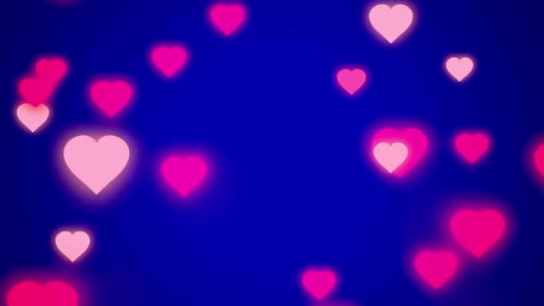 蓝色背景上漂浮的动画粉色心形 — 图库视频影像