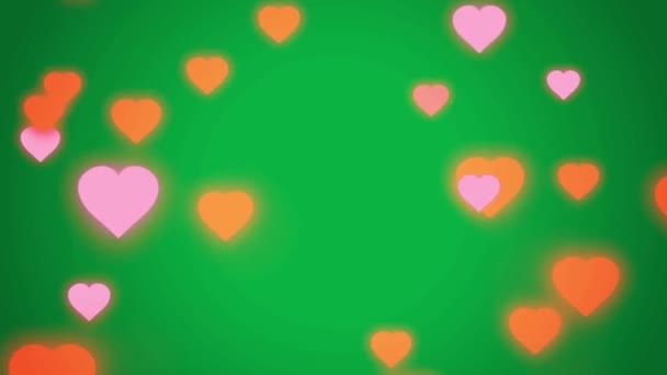 Animation Pink Hearts Shape Floating Green Background — Video
