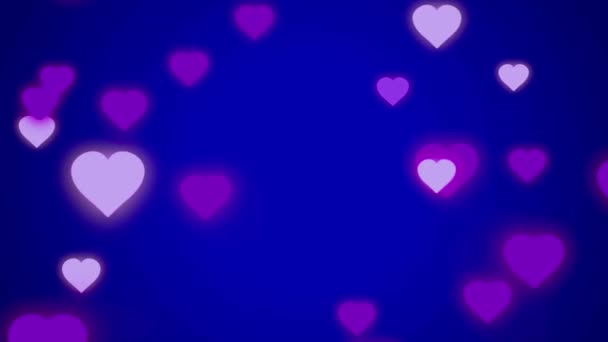 Animation Purple Hearts Shape Floating Blue Background — Video