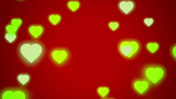 Animação Corações Amarelos Forma Flutuante Fundo Vermelho — Vídeo de Stock