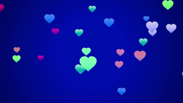 Κινούμενα Σχέδια Μπλε Καρδιές Σχήμα Επιπλέουν Μπλε Φόντο — Αρχείο Βίντεο