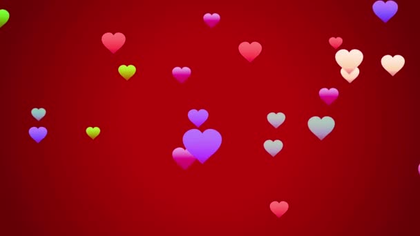 Анімація Фіолетових Сердець Плаває Червоному Тлі — стокове відео