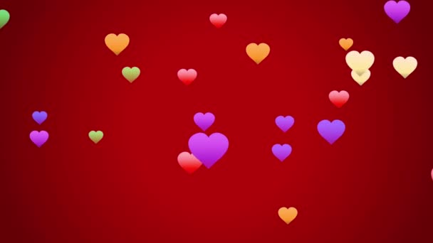 Animation Purple Hearts Shape Floating Red Background — Vídeos de Stock