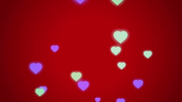 Animace Fialové Srdce Tvar Plovoucí Červeném Pozadí — Stock video