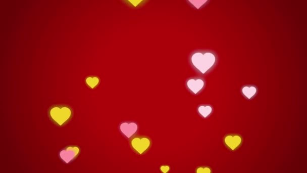 Анімація Рожевих Сердець Плаває Червоному Тлі — стокове відео