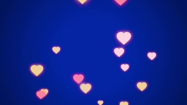 Κινούμενα Σχέδια Ροζ Καρδιές Σχήμα Επιπλέουν Μπλε Φόντο — Αρχείο Βίντεο