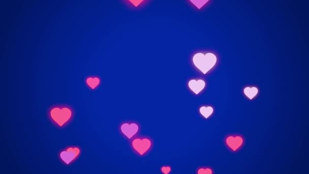 Animation Rosa Hjärtan Form Flytande Blå Bakgrund — Stockvideo