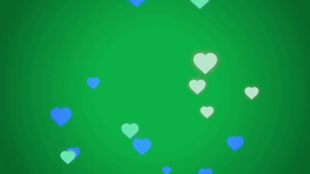 Animáció Kék Szív Alakja Lebeg Zöld Háttér — Stock videók