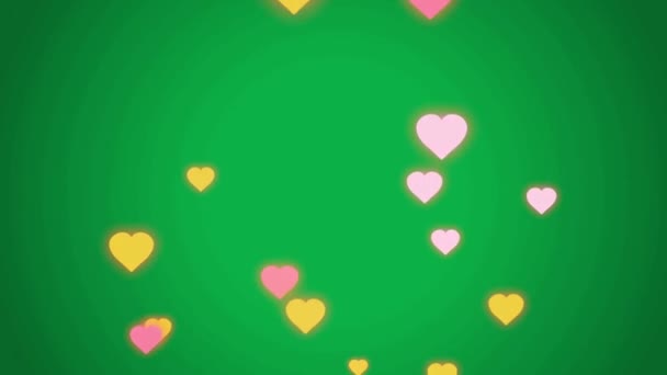 Animation Pink Hearts Shape Floating Green Background — Vídeos de Stock
