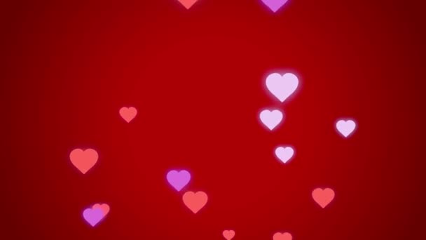 Animation Pink Hearts Shape Floating Red Background — Video