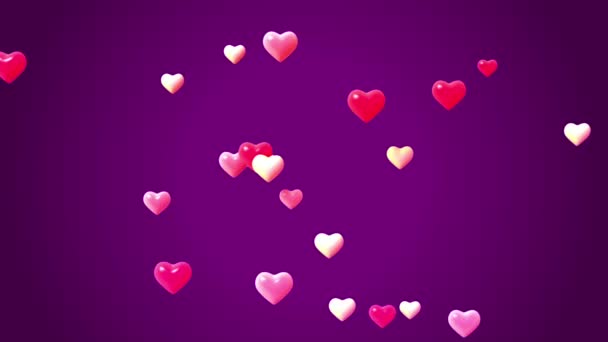 Анимация Розовые Сердца Формы Плавающие Пурпурном Фоне — стоковое видео