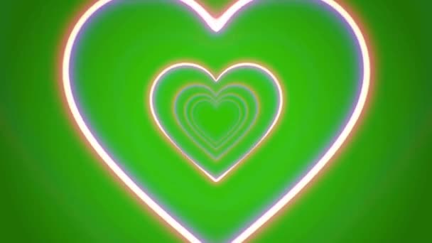 Κινούμενα Σχέδια Ροζ Καρδιές Σχήμα Επιπλέουν Πράσινο Φόντο — Αρχείο Βίντεο