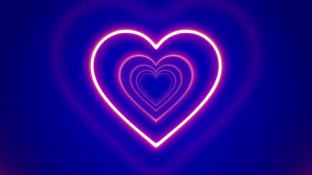 Κινούμενα Σχέδια Ροζ Καρδιές Σχήμα Επιπλέουν Μπλε Φόντο — Αρχείο Βίντεο