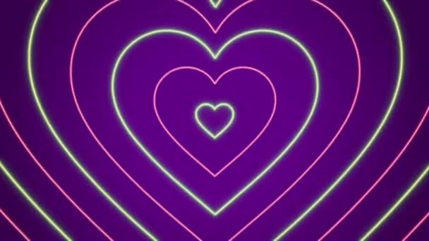 Animation Pink Hearts Shape Floating Purple Background — Video