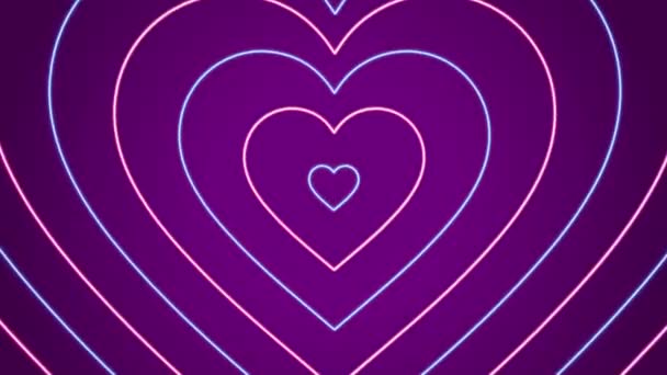 Κινούμενα Σχέδια Ροζ Καρδιές Σχήμα Επιπλέουν Μωβ Φόντο — Αρχείο Βίντεο