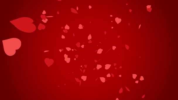 Animation Röda Hjärtan Form Flytande Röd Bakgrund — Stockvideo