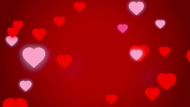 Animation Röda Hjärtan Form Flytande Röd Bakgrund — Stockvideo
