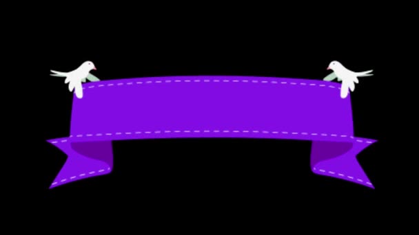Анімація Фіолетова Стрічка Плаває Ізольовано Чорному Фоні — стокове відео