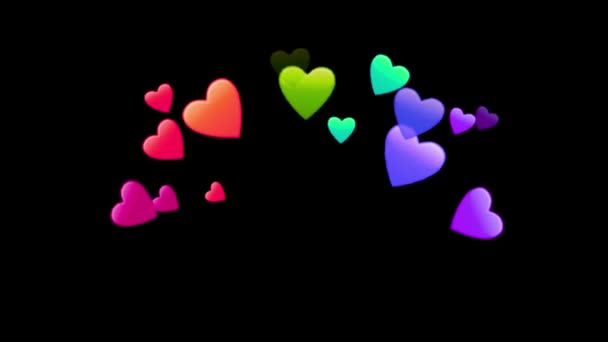 Animace Barevné Srdce Tvar Plovoucí Izolovat Černém Pozadí — Stock video
