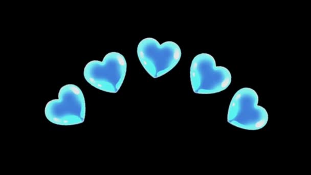 Κινούμενα Σχέδια Πολύχρωμο Σχήμα Καρδιάς Κυμαινόμενο Απομονωμένο Μαύρο Φόντο — Αρχείο Βίντεο