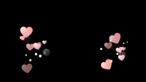 黒の背景に浮かぶアニメーションカラフルなハート型 — ストック動画