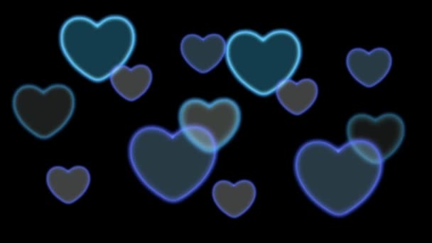 Анімація Барвиста Форма Серця Плаває Ізольовано Чорному Фоні — стокове відео