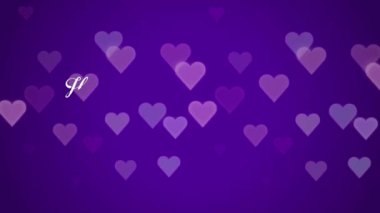 Animasyon beyaz metin Mutlu Sevgililer Günleri kırmızı kalp şeklinde mor arkaplanlı.