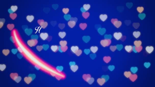 Animation White Text Happy Valentines Day Red Heart Shape Blue — Vídeos de Stock