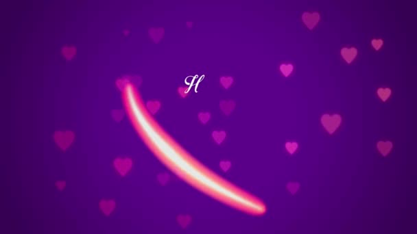 Анимация Белый Текст Днем Святого Валентина Красной Форме Сердца Фиолетовым — стоковое видео