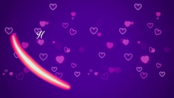 Animation White Text Happy Valentines Day Red Heart Shape Purple — Video