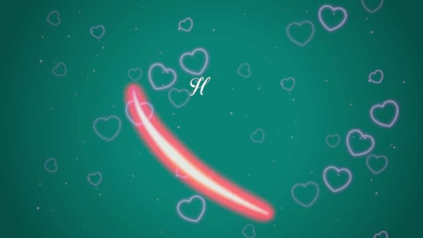 Animatie Witte Tekst Happy Valentines Dag Rode Hartvorm Met Groene — Stockvideo