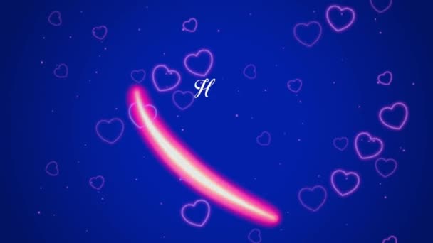 Animație Text Alb Fericit Valentines Formă Inimă Roșie Fundal Albastru — Videoclip de stoc